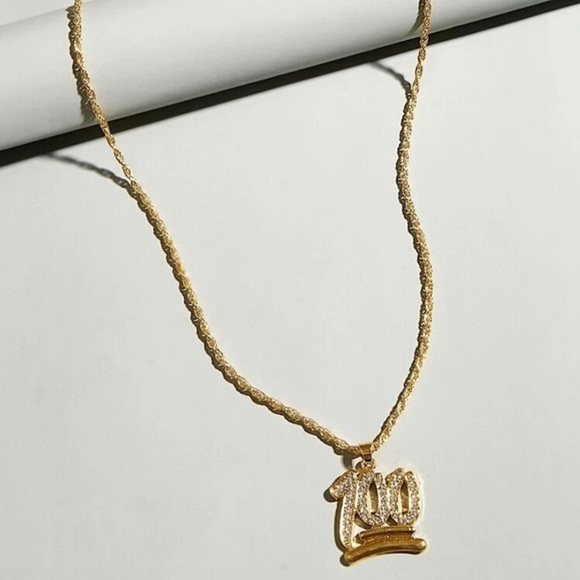 Gold Plated Rhinestone 💯 Charm Necklace for Men - Picture 2 of 3